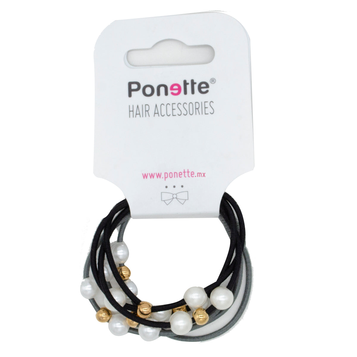 PONETTE LIGAS NEGRA GRIS CON PERLA 2 PIEZAS